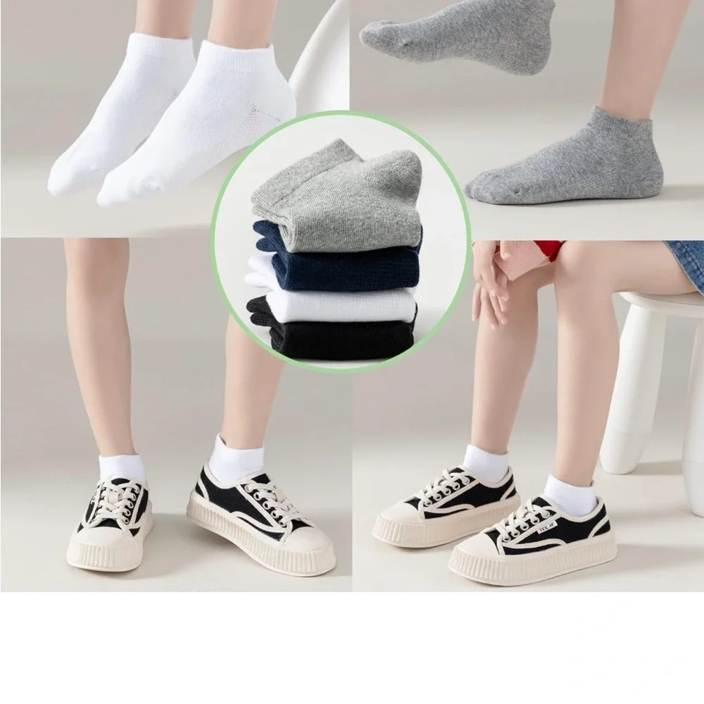 Boys/Girls Low Cut Cotton Socks Kids Ankle Socks - Black, Gray, and White